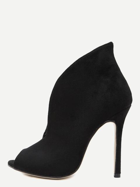 Scarpe Con Tacco Toe Aperto Scamosciato Falso - Nero