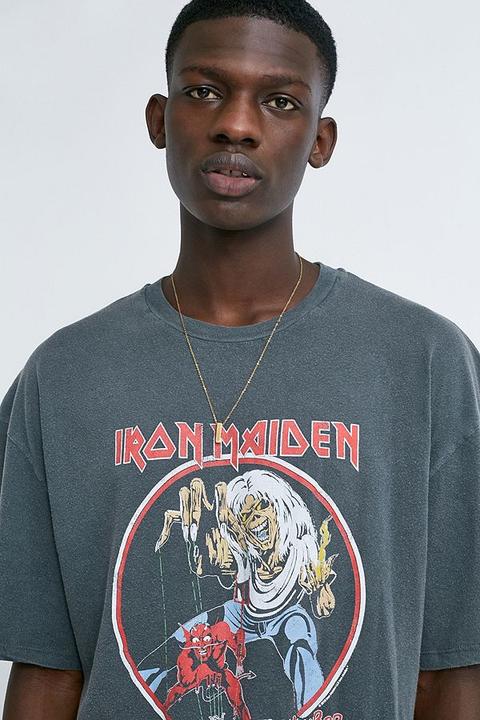 Uo Iron Maiden Washed Black T-shirt - Black M At Urban Outfitters