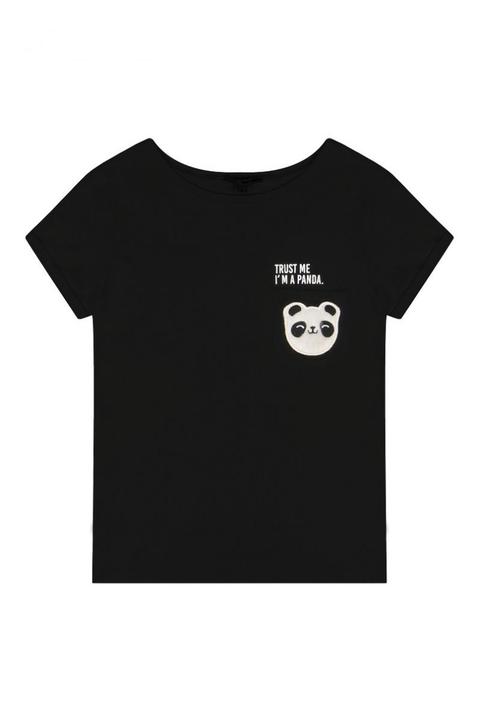T-shirt Nera Con Panda E Slogan