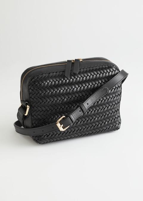 Basket Weave Crossbody Bag - Black