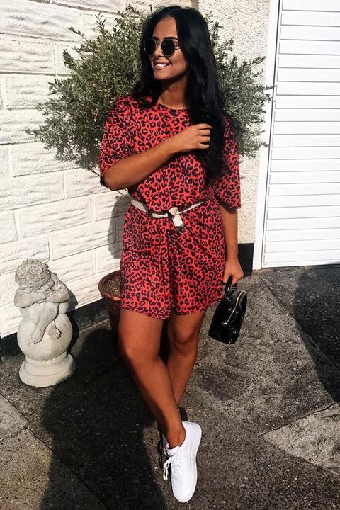 Red Leopard Print Oversized Shift Dress - Dayle