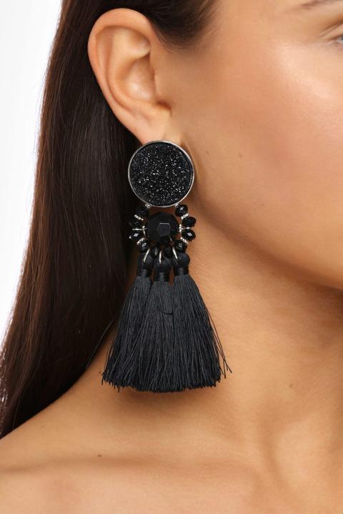 Black Art Deco Style Tassel Earrings