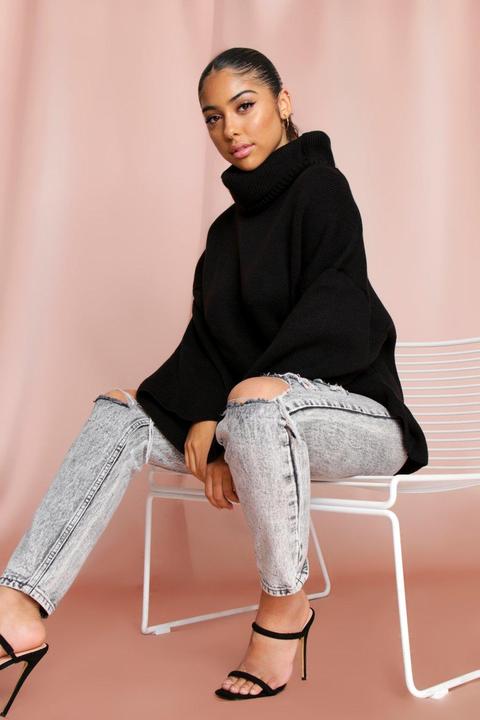 Womens Roll/polo Neck Oversized Jumper Black