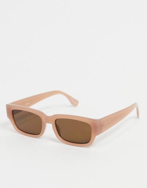 Asos Design Mid Flat Top Square Sunglasses In Brown