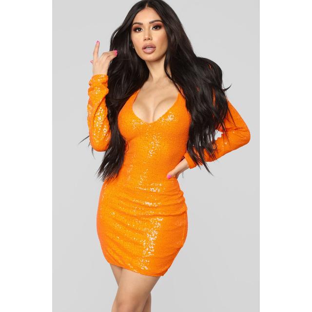 neon yellow sequin dress