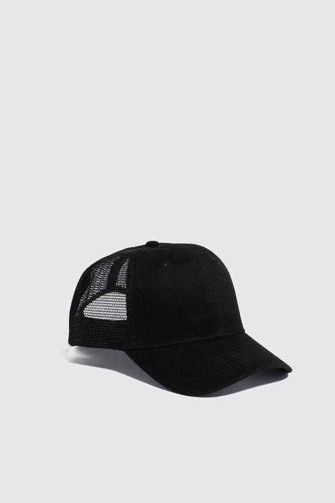 Mens Black 6 Panel Cotton Front Trucker Cap, Black