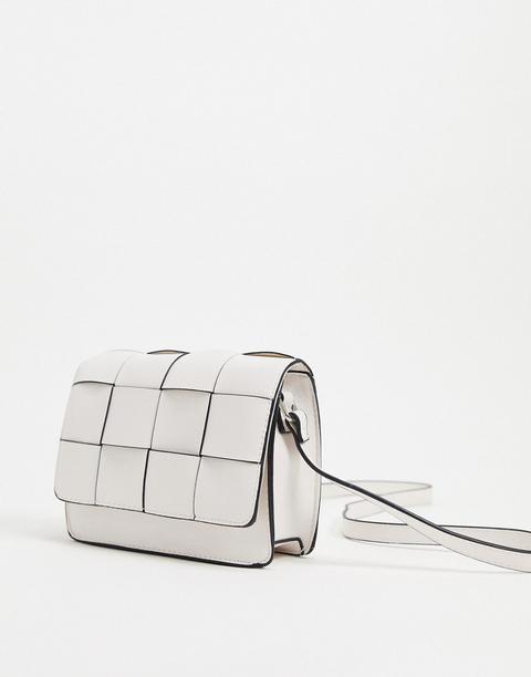 Stradivarius Braided Cross Bag In White-black