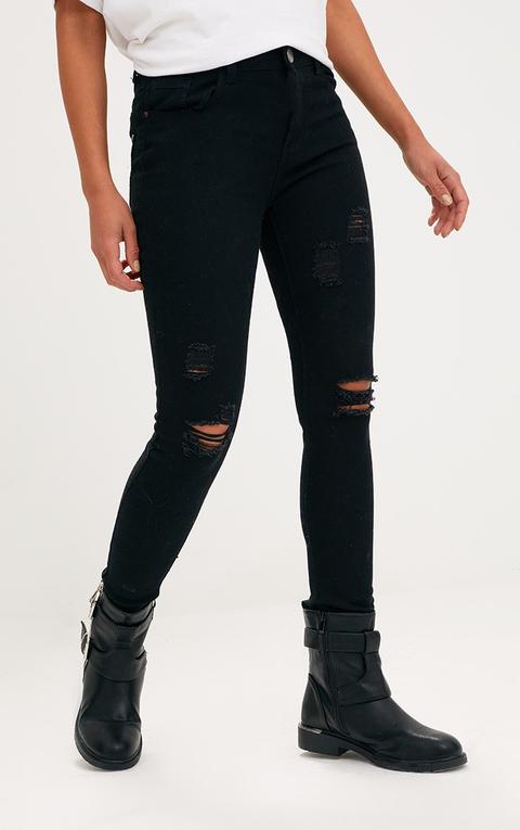 Black Distressed Rip Skinny Jeans