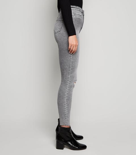 Tall Dark Grey Ripped Super Skinny Hallie Jeans New Look