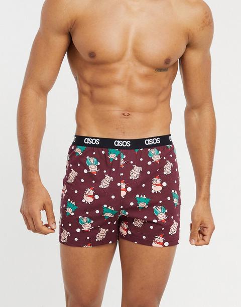 Calzoncillos Tipo Bóxer Con Estampado Navideño De Cerdos De Asos Design-rojo