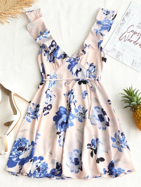 Floreale Mini Vestito Con Volant Light Pink