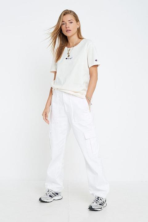 Champion Uo Exclusive Ecru Logo Script T-shirt - White M At Urban Outfitters