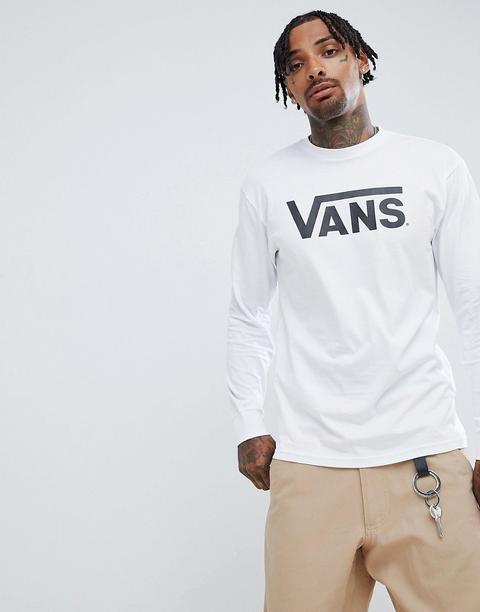 Vans Large Logo Long Sleeve T-shirt In White Vn000k6hyb21