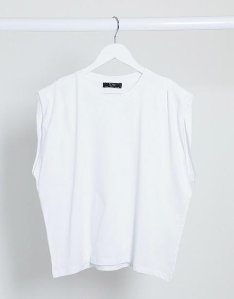 Bershka - T-shirt À Épaules Volumineuses - Blanc