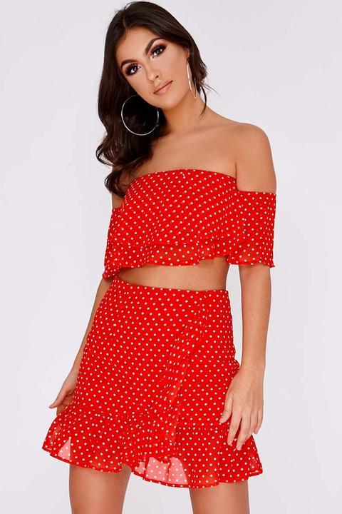 red polka dot bardot top