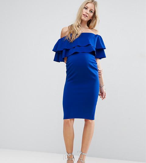 Vestido Bardot Con Volante Amplio De Asos Maternity