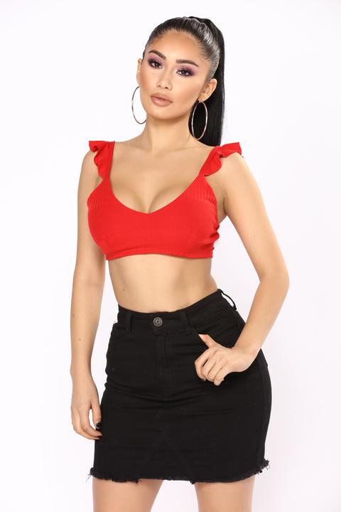 Ruffle Muffle Crop Top - Red