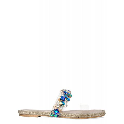 Hayley Blue Clear Gem Espadrille Sliders