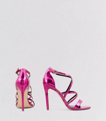 Pink Metallic Multi Strap Heeled Sandals