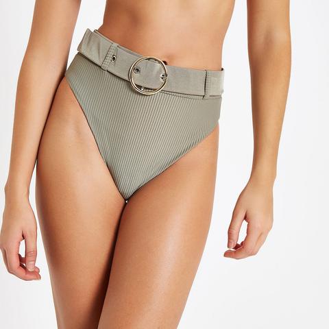 Khaki Belted High Waist Bikini Bottoms