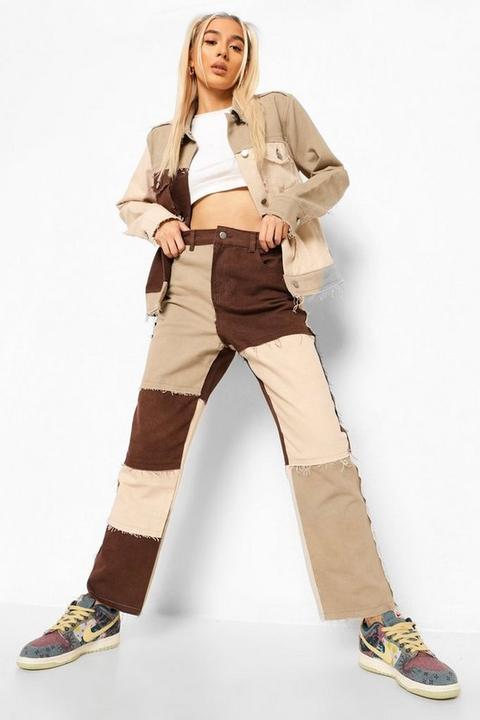 Patchwork Straight Leg Jean, Brown