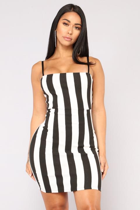 black white striped dress