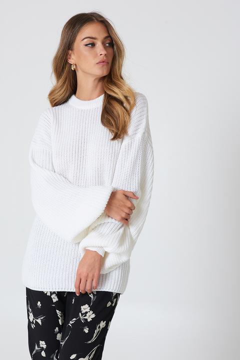 Dropped Shoulder Knitted Sweater Offwhite