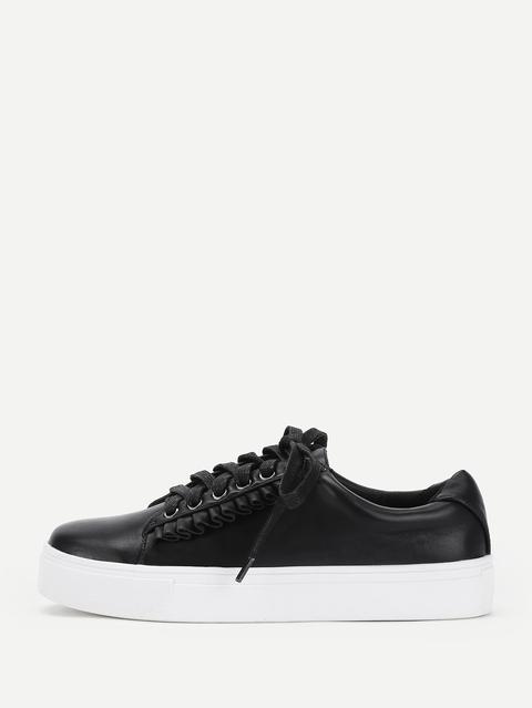 Flounce Detail Lace Up Pu Trainers