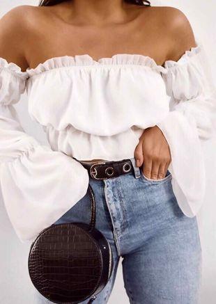 Ruffle Square Neck Cropped Tiered Sleeve Blouse Top White