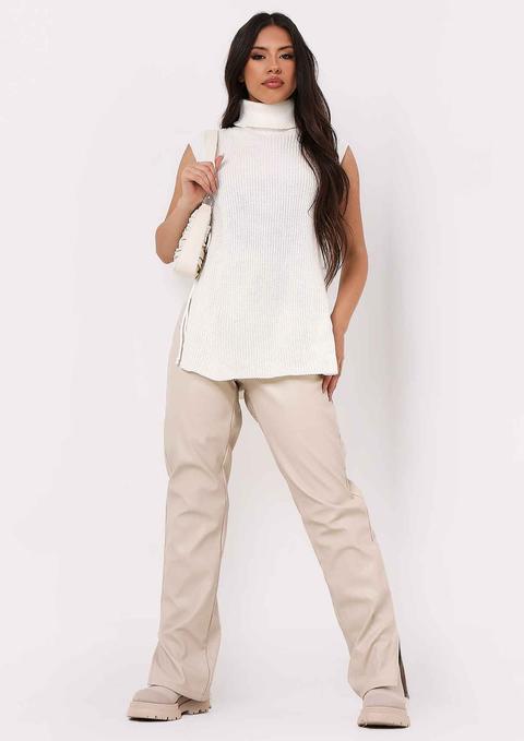 Cheryl Cream Knitted Roll Neck Tie Side Vest