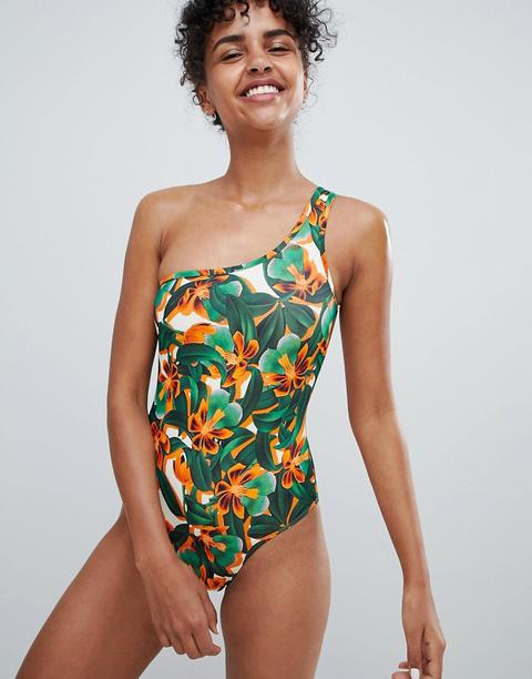 Bañador Con Estampado Tropical Multicolor De Monki