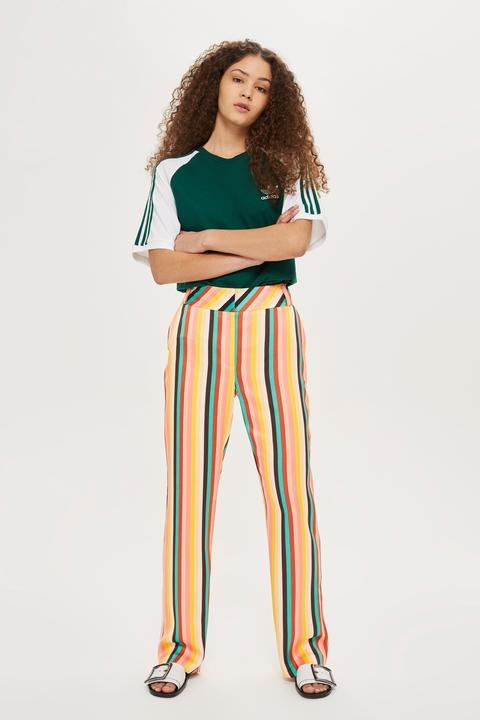 Womens Rainbow Striped Wide Leg Trousers - Multi, Multi