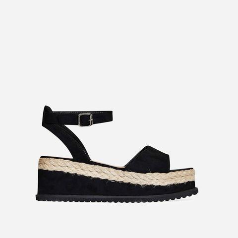 Lucie Espadrille Flatform In Black Faux Suede, Black