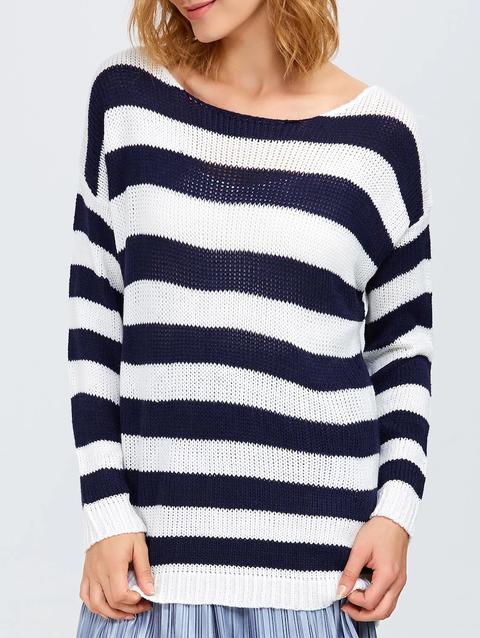 Round Neck Striped Tunic Sweater