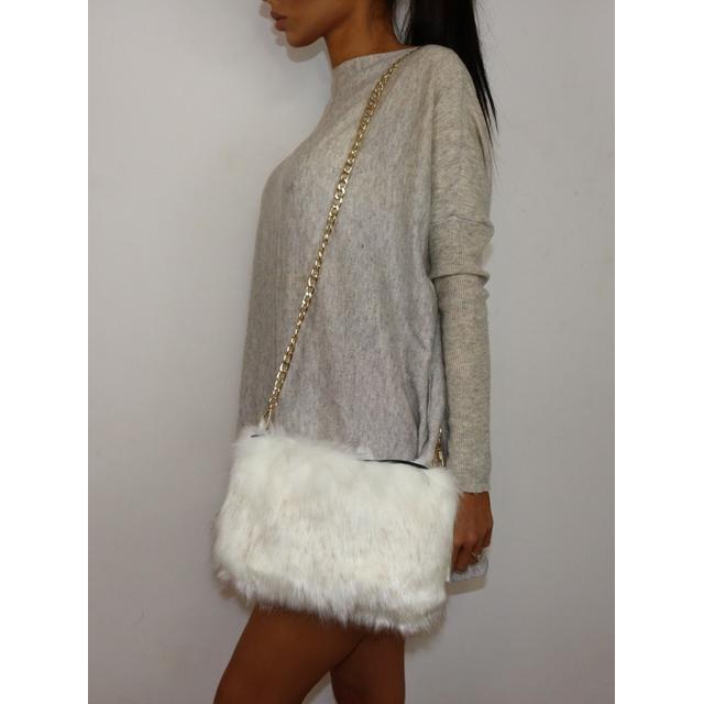 white fur bag