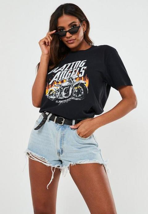 Black Blazing Angels Graphic Oversized T Shirt, Black