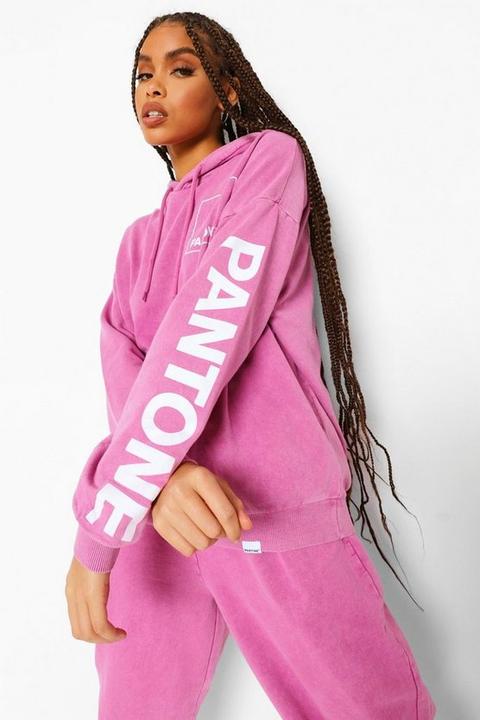 Sudadera Extragrande Con Capucha Y Desteñido Con Ácido Pantone, Rosa Lavado