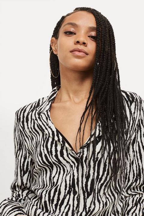 Womens Zebra Print Pyjama Shirt - Monochrome, Monochrome