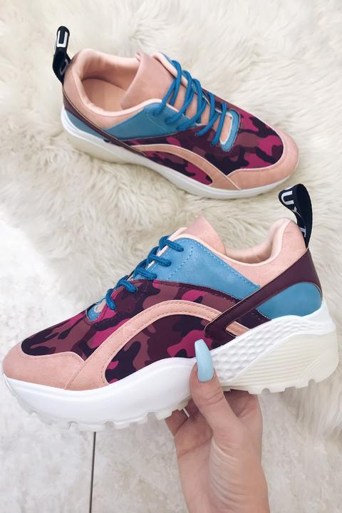 Karli Pink Camo Chunky Trainers