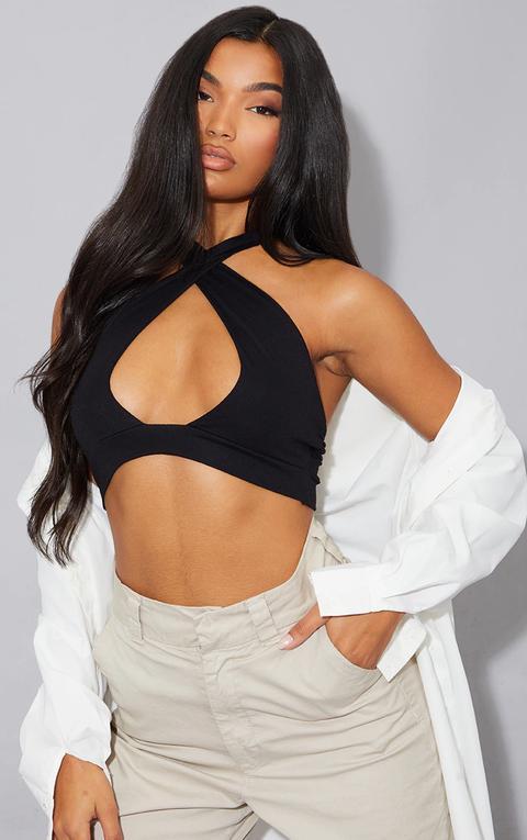 Black Halterneck Jersey Crop Top