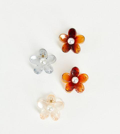 Reclaimed Vintage Inspired Mini Flower Hair Clip Multipack In Brown