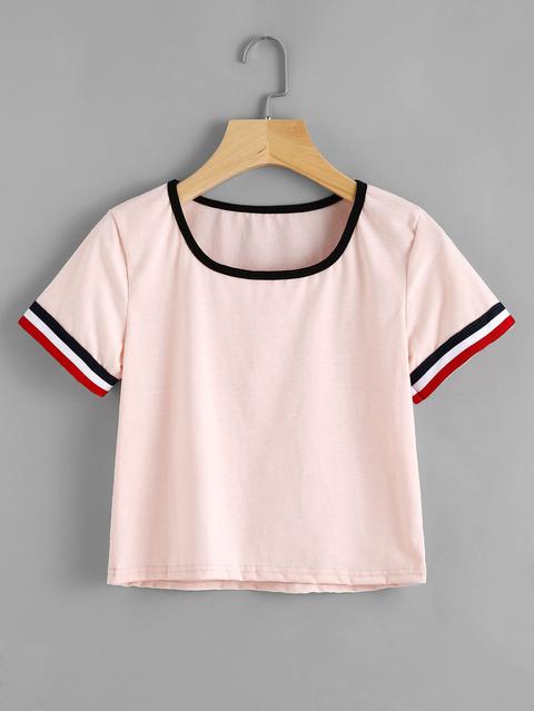 Striped Trim Ringer Tee