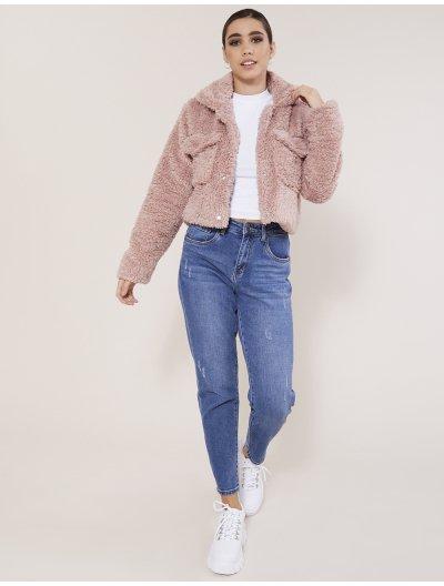 Pink Teddy Cropped Jacket