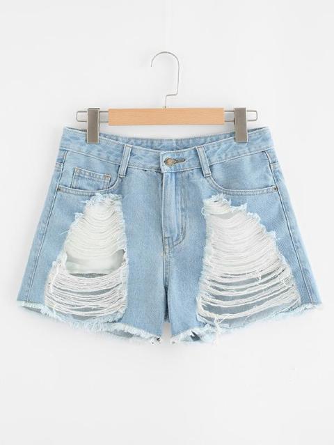 Shorts In Denim Distrutto Lavato Chiaro