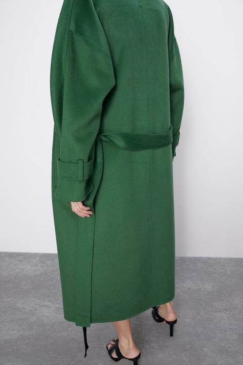 zara green balloon sleeve coat