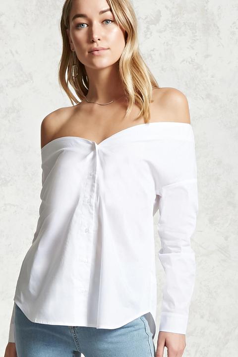 Off-the-shoulder Button Shirt