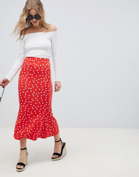 Asos Design Midi Skirt With Kickflare In Polka Dot