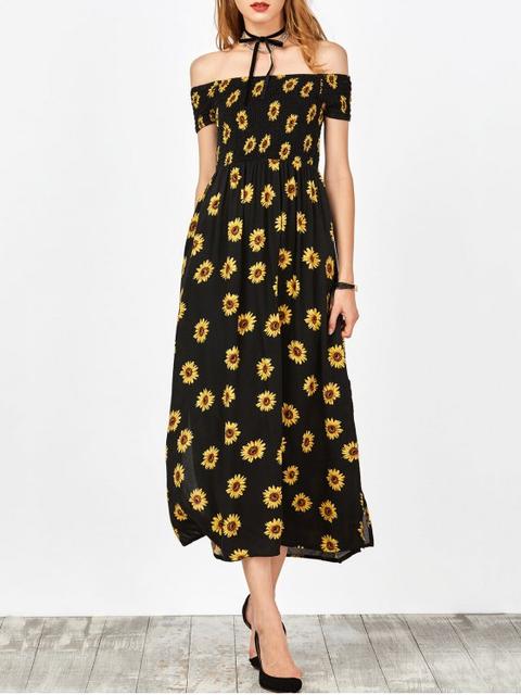 off the shoulder sunflower dress