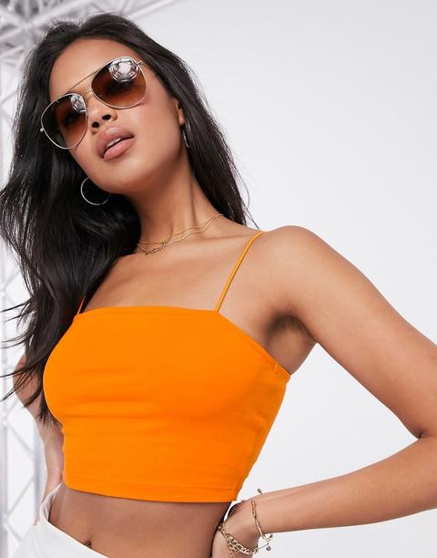 Top Corto Palabra De Honor Con Tirantes Finos En Naranja De Asos Design-blanco