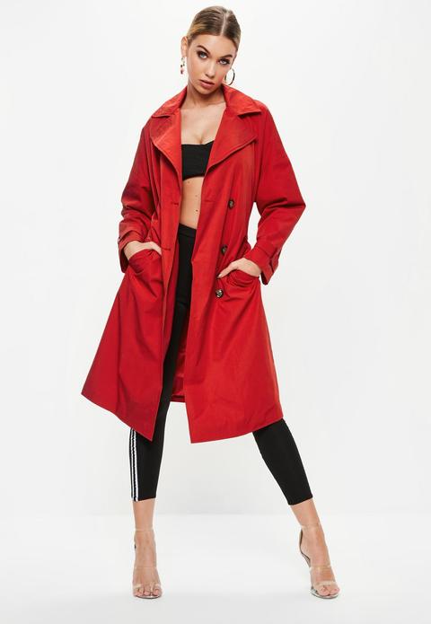Red Oversized Classic Trench Coat, Red